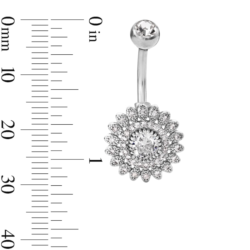 Main Image 2 of Solid Stainless Steel CZ Flower Belly Button Ring - 14G  3/8"