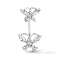 Solid Stainless Steel CZ Marquise and Round Belly Button Ring - 14G 3/8"