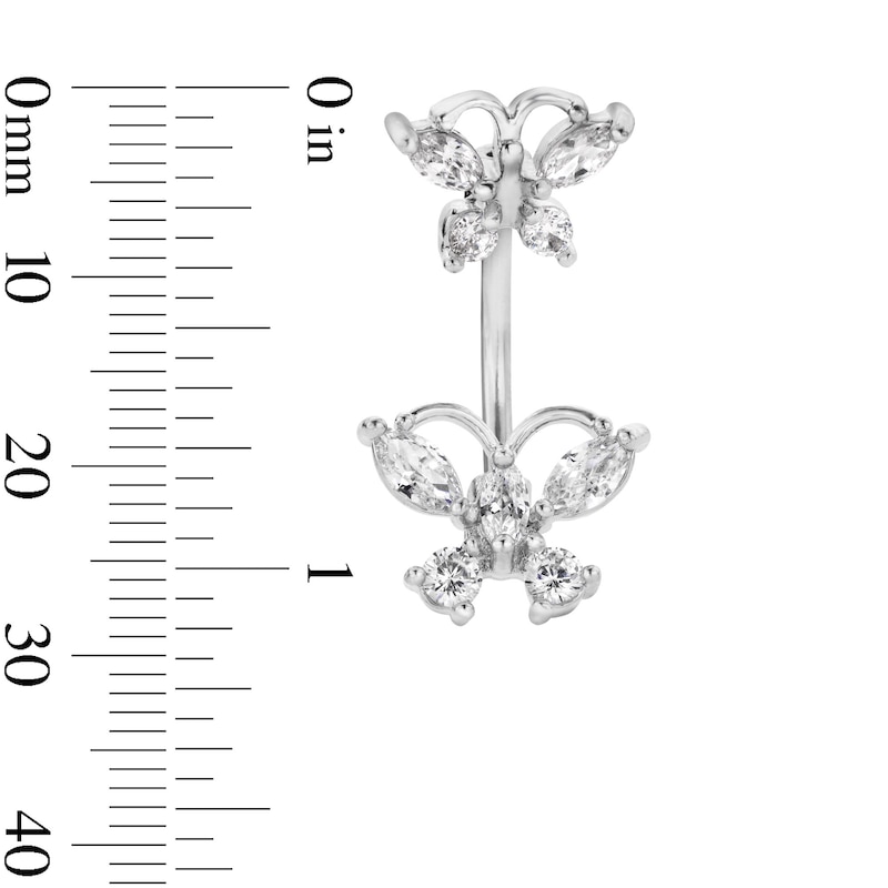 Main Image 2 of Solid Stainless Steel CZ Marquise and Round Belly Button Ring - 14G 3/8"