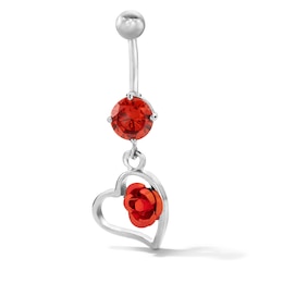 Solid Stainless Steel and Aluminum Crystal Heart Belly Button Ring - 14G 3/8"