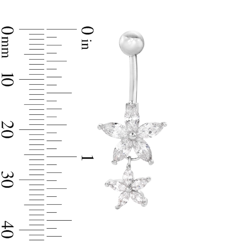 Main Image 2 of Solid Stainless Steel CZ Double Flower Belly Button Ring - 14G 3/8"