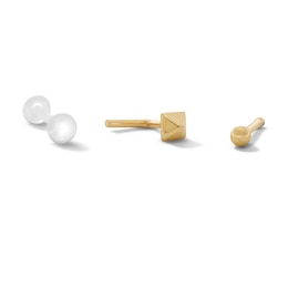 14K Gold Ball and Pyramid Nose Stud Set - 20G