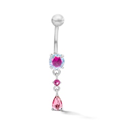 Solid Stainless Steel Multi Color CZ Belly Button Ring - 14G 3/8”