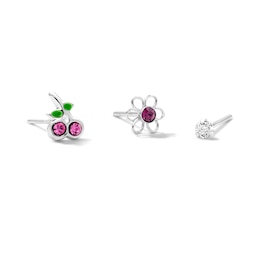 Semi-Solid Sterling Silver Crystal and White CZ Nose Stud Set - 22G 3/8”
