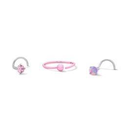 Semi-Solid Stainless Steel CZ and Simulated Opal Nose Stud and Ring Set - 20G 5/16”