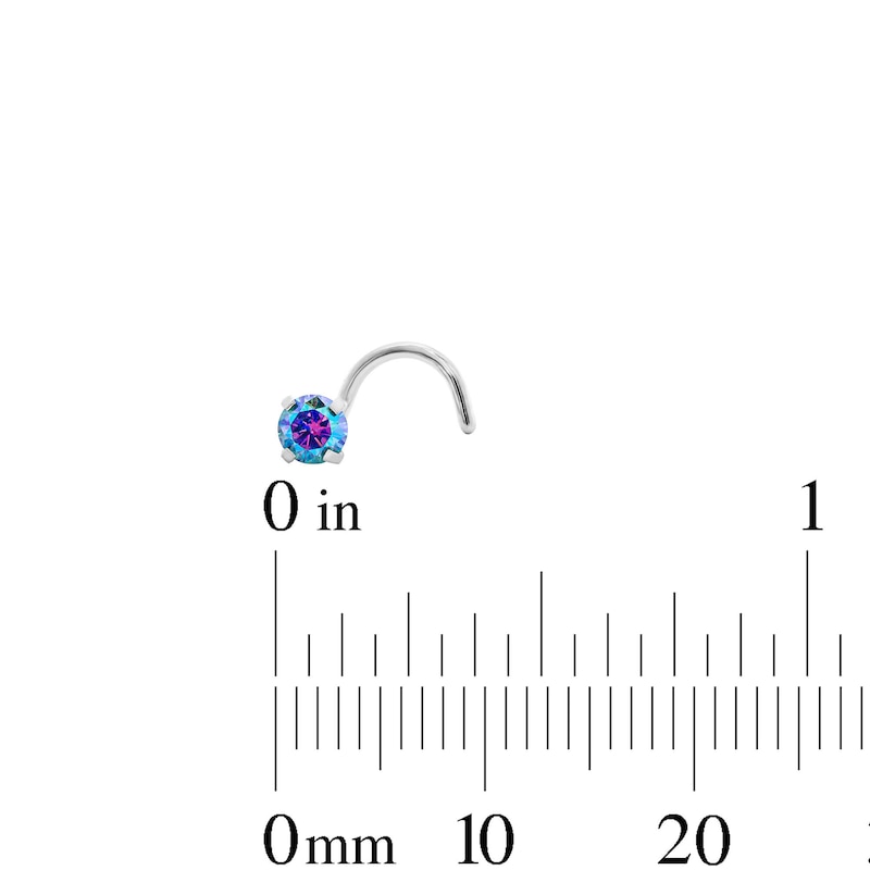 Semi-Solid Stainless Steel Simulated Opal and Blue CZ Nose Stud and Ring Set - 20G 5/16"