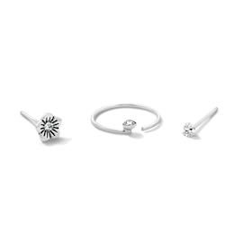 Semi-Solid Sterling Silver Crystal and CZ Nose Stud and Ring Set - 22G 3/8”