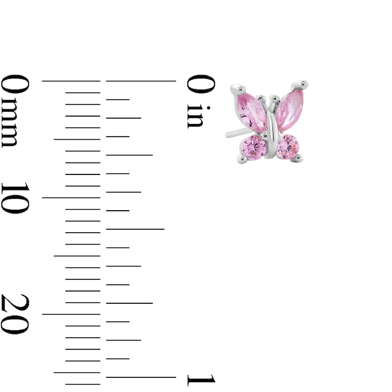 Main Image 2 of Semi-Solid Sterling Silver Pink Butterfly CZ and Multi-Color Crystal Nose Stud Set - 22G 3/8”