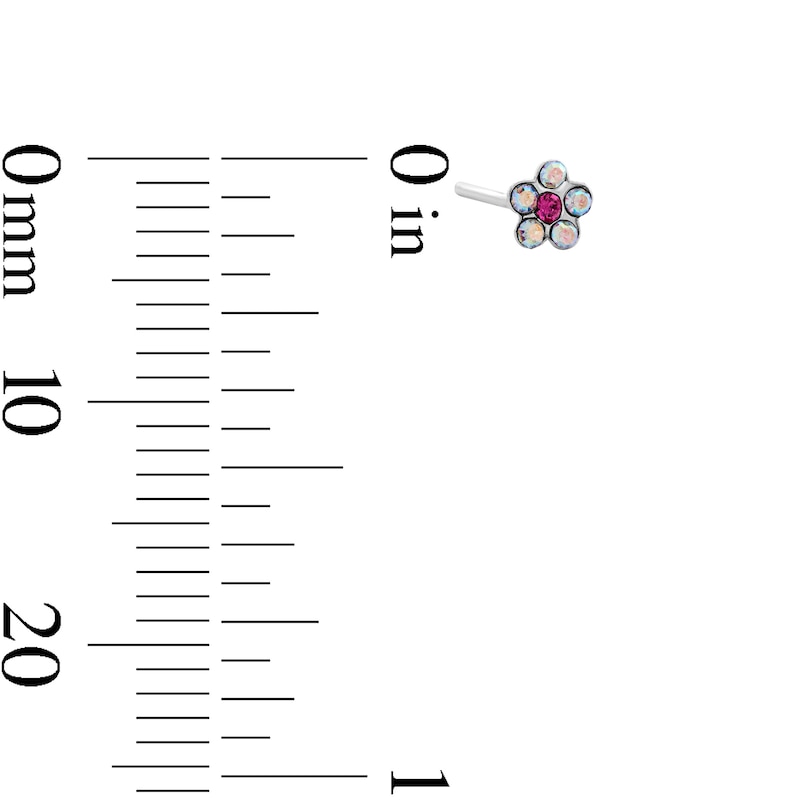 Main Image 3 of Semi-Solid Sterling Silver Pink Butterfly CZ and Multi-Color Crystal Nose Stud Set - 22G 3/8”
