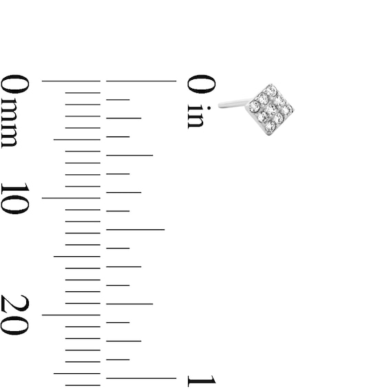 Semi-Solid Sterling Silver CZ Pavé Square, Solitaire and Ball Nose Stud Set - 22G 3/8”