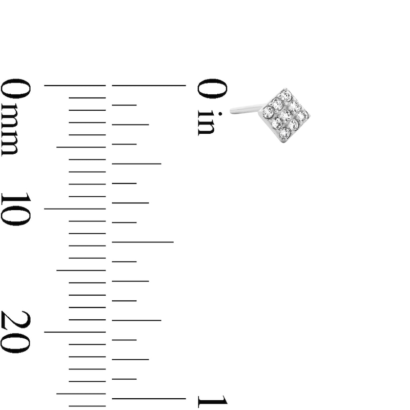 Main Image 2 of Semi-Solid Sterling Silver CZ Pavé Square, Solitaire and Ball Nose Stud Set - 22G 3/8”