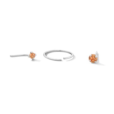 Semi-Solid Sterling Silver Champagne CZ Nose Stud and Ring Set - 22G 3/8”