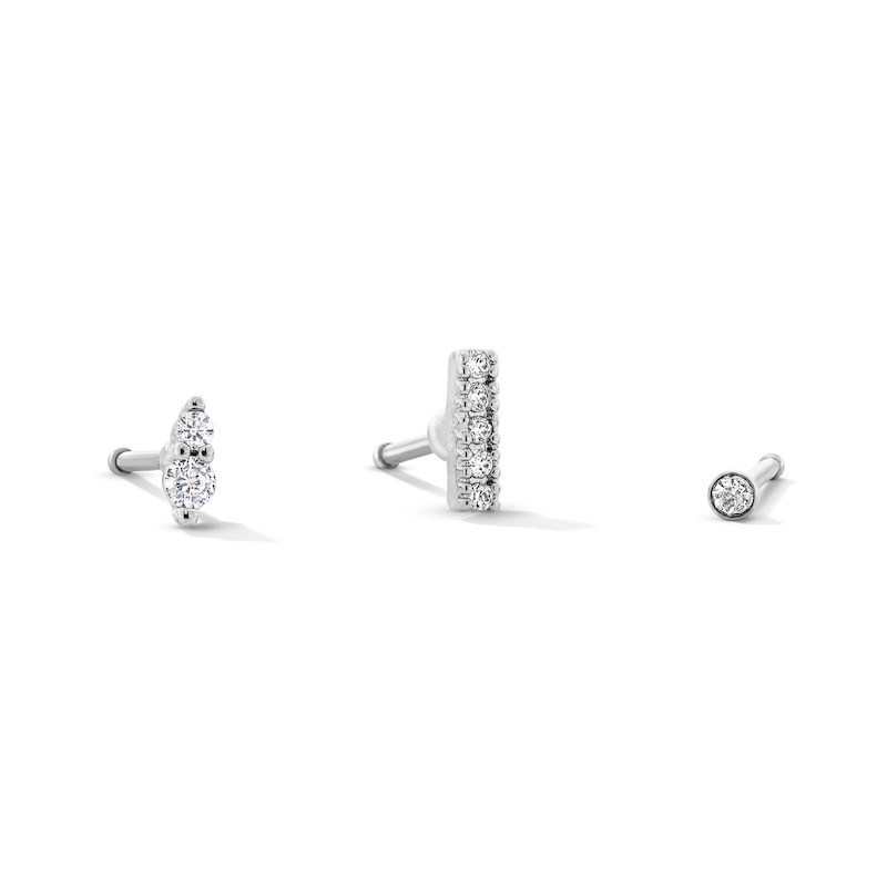 Semi-Solid Stainless Steel CZ and Crystal Nose Stud Set - 20G 5/16”