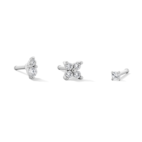 Semi-Solid Stainless Steel CZ Nose Stud Set - 20G 5/16”