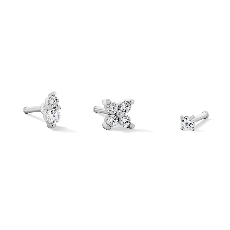 Main Image 1 of Semi-Solid Stainless Steel CZ Nose Stud Set - 20G 5/16”