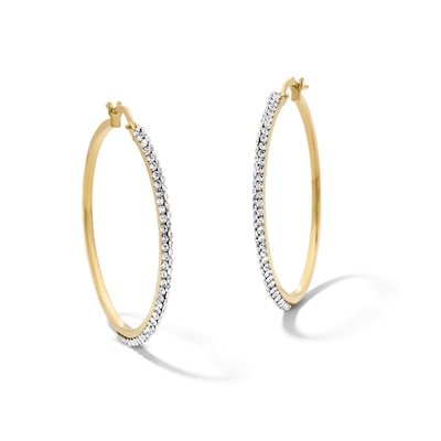 10K Gold Bonded 30mm Crystal Knife Edge Hoop Earrings