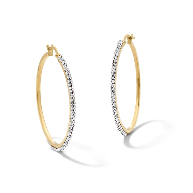 Main Image 1 of 10K Gold Bonded 30mm Crystal Knife Edge Hoop Earrings