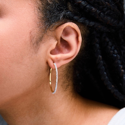 10K Gold Bonded 30mm Crystal Knife Edge Hoop Earrings