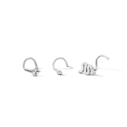 Semi-Solid Stainless Steel CZ, Ball and Snake Nose Stud Set - 20G 5/16"