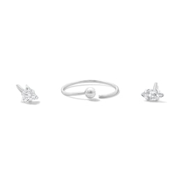 Semi-Solid Sterling Silver Triangle and Marquise CZ Nose Stud and Ring Set - 22G 3/8”