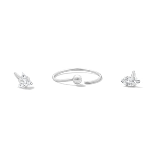 Semi-Solid Sterling Silver Triangle and Marquise CZ Nose Stud and Ring Set - 22G 3/8”
