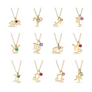 14K Yellow Gold Plated Birthstone Zodiac Pendant - 18"