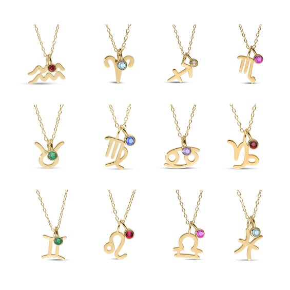 14K Yellow Gold Plated Birthstone Zodiac Pendant - 18"