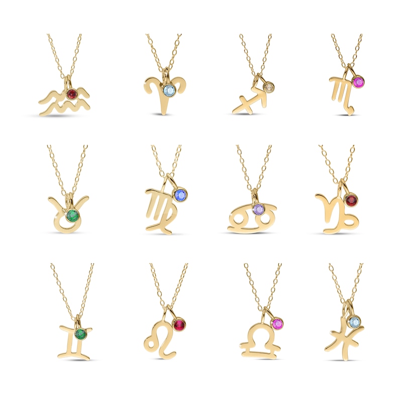 Main Image 2 of 14K Yellow Gold Plated Birthstone Zodiac Pendant - 18"