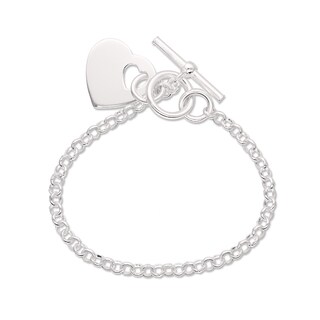 Sterling Silver Engravable Heart Toggle Bracelet - 7.5"
