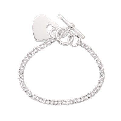 Sterling Silver Engravable Heart Toggle Bracelet - 7.5"