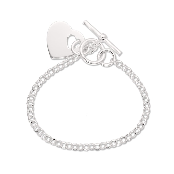 Sterling Silver Engravable Heart Toggle Bracelet - 7.5"