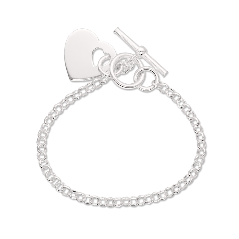 Sterling Silver Engravable Heart Toggle Bracelet - 7.5"
