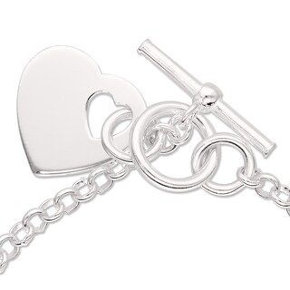 Sterling Silver Engravable Heart Toggle Bracelet - 7.5"