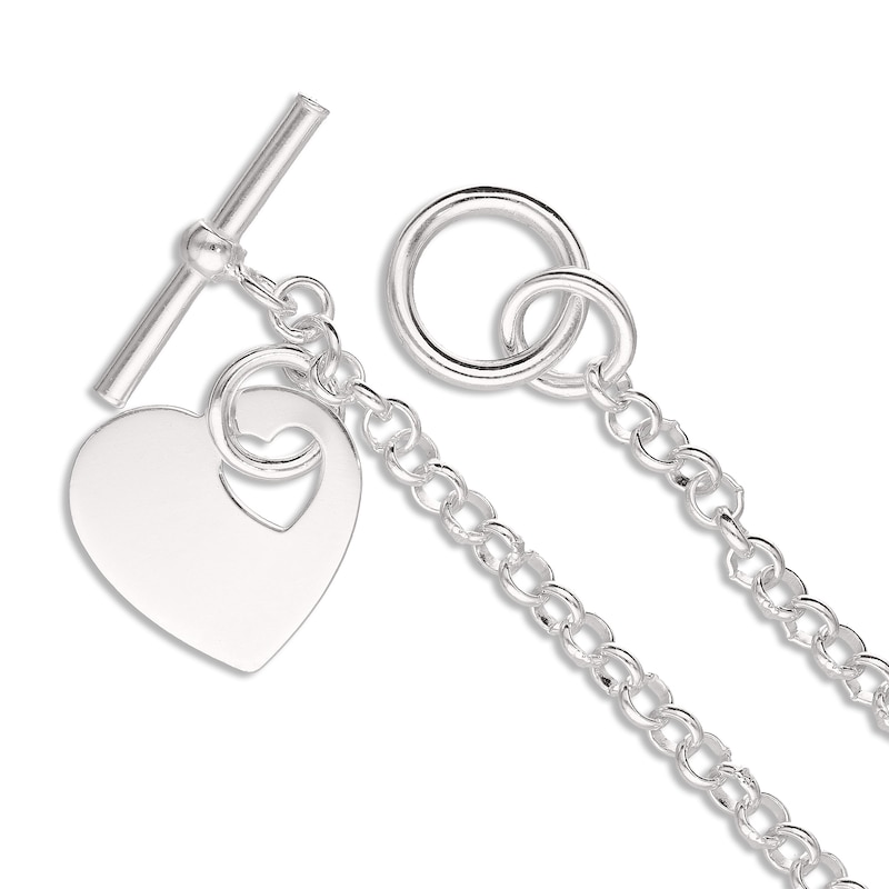 Main Image 3 of Sterling Silver Engravable Heart Toggle Bracelet - 7.5"
