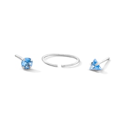 Semi-Solid Sterling Silver Blue CZ Nose Stud and Ring Set - 22G 3/8"