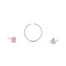Semi-Solid Sterling Silver Pink CZ Nose Stud and Ring Set - 22G 3/8”