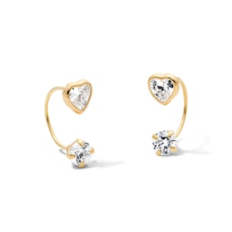 10K Semi-Solid Gold Heart and Round CZ Front/Back Earrings