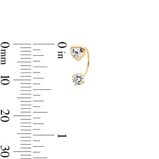10K Semi-Solid Gold Heart and Round CZ Front/Back Earrings