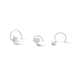 Semi-Solid Sterling Silver Star, Heart and Ball Nose Stud Set - 22G 5/16”