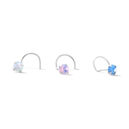 Semi-Solid Sterling Silver Simulated Opal Nose Stud Set - 22G 5/16”