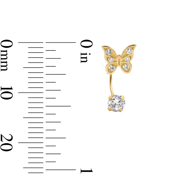 10K Semi-Solid Gold Butterfly CZ Front/Back Earrings