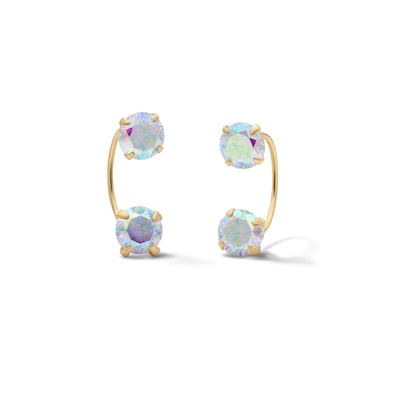 10K Semi-Solid Gold Iridescent CZ Front/Back Earrings