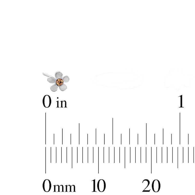 Main Image 2 of Semi-Solid Sterling Silver Champagne Crystal Flower and Bee Nose Stud and Ring Set - 22G 3/8