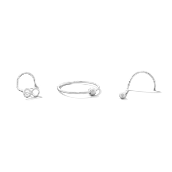 Semi-Solid Sterling Silver Infinity and Ball Nose Stud and Ring Set - 22G 5/16”