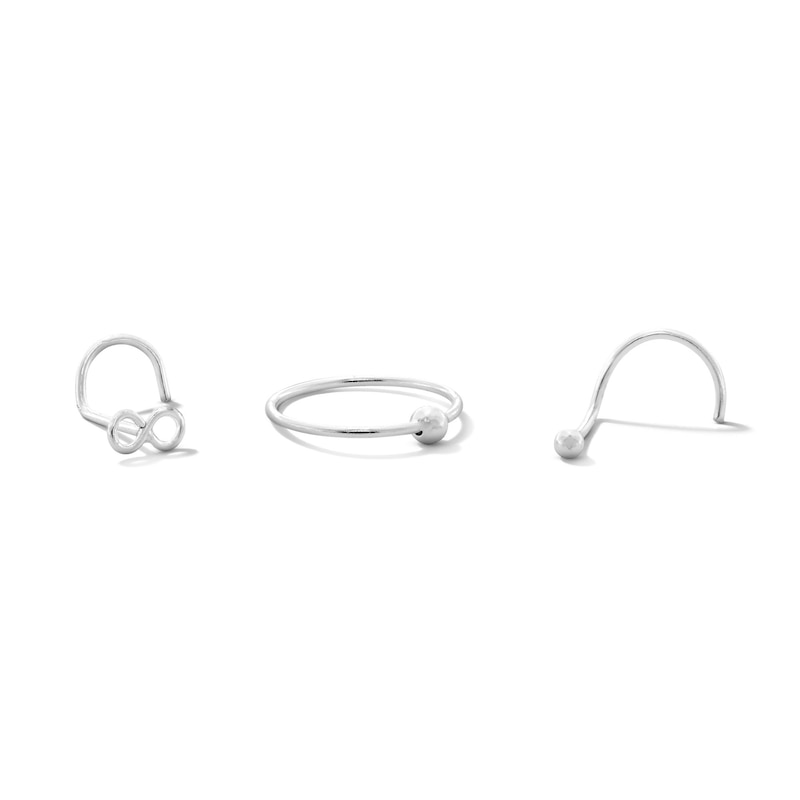 Main Image 1 of Semi-Solid Sterling Silver Infinity and Ball Nose Stud and Ring Set - 22G 5/16”