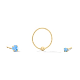 Yellow Ion-Plated Simulated Blue Opal Nose Stud and Ring Set - 22G 3/8”