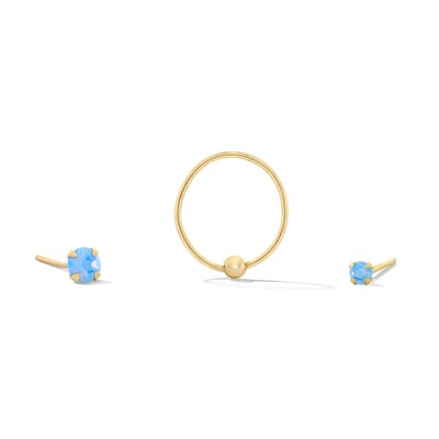 Yellow Ion-Plated Simulated Opal Nose Stud and Ring Set
