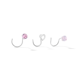 Semi-Solid Sterling Silver Pink CZ and Simulated Pink Opal Nose Stud Set - 22G 5/16”