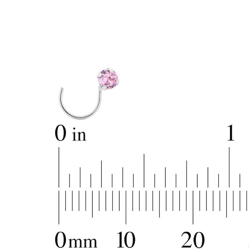Main Image 2 of Semi-Solid Sterling Silver Pink CZ and Simulated Pink Opal Nose Stud Set - 22G 5/16”