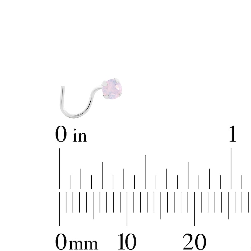 Main Image 4 of Semi-Solid Sterling Silver Pink CZ and Simulated Pink Opal Nose Stud Set - 22G 5/16”